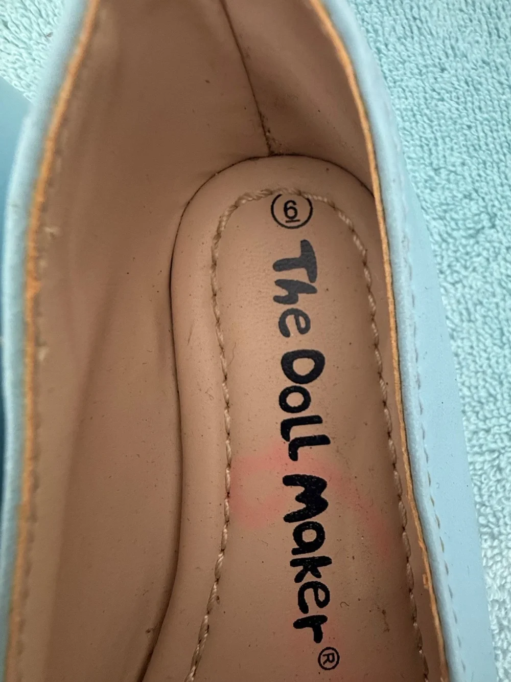 The Doll Maker Girls' Light Blue Shoe Flats with Peach Rose